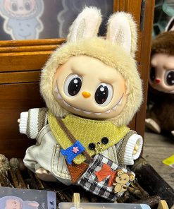 White Happy Mouse set (sweater + overalls + scarf + backpack)